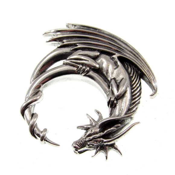 Solid 925 Sterling Silver Dragon Moon Mystical Guardian Pendant by Peter Stone - Picture 4 of 5